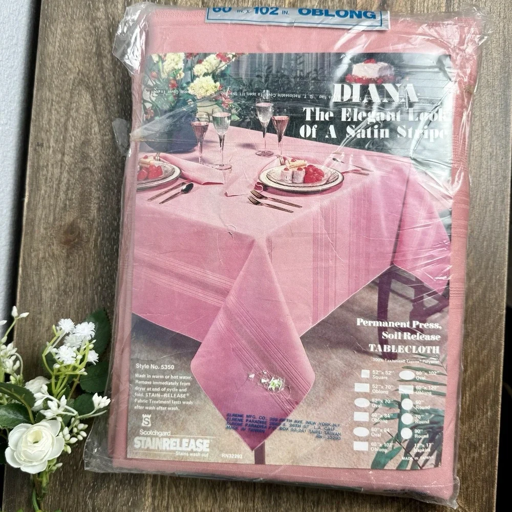 Vintage Pink Satin Stripe Tablecloth NOS‎ 60x102 Oblong Permanent Press